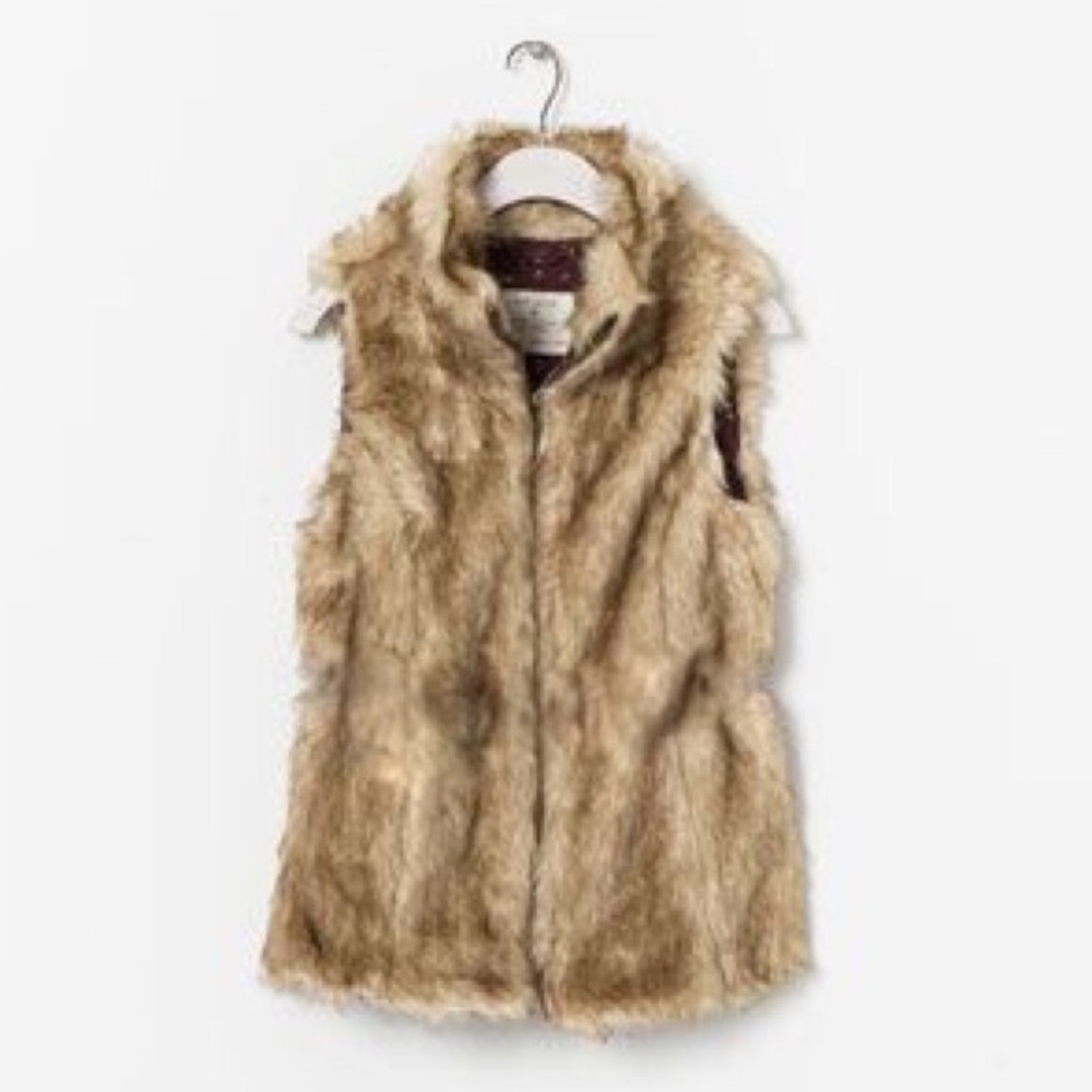 Zara Girls Soft Brown Winter Faux Fur Vest